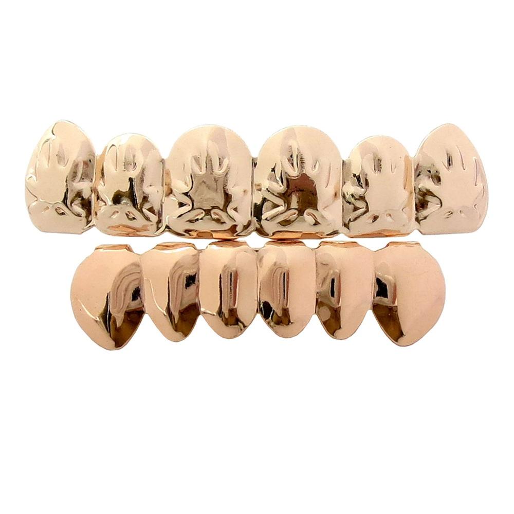 TOPGRILLZ Maple Leaf Grillz Pot Weed Leaves Rose Gold Color Plated Top & Bottom Teeth Grills Golden Grillz Sets Teeth Caps-Rose Gold-China-