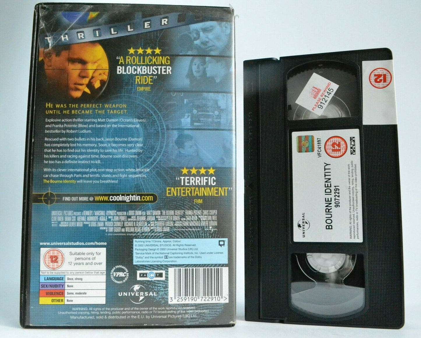 The Bourne Identity - Universal - Action - Thriller - Matt Damon - Pal VHS-