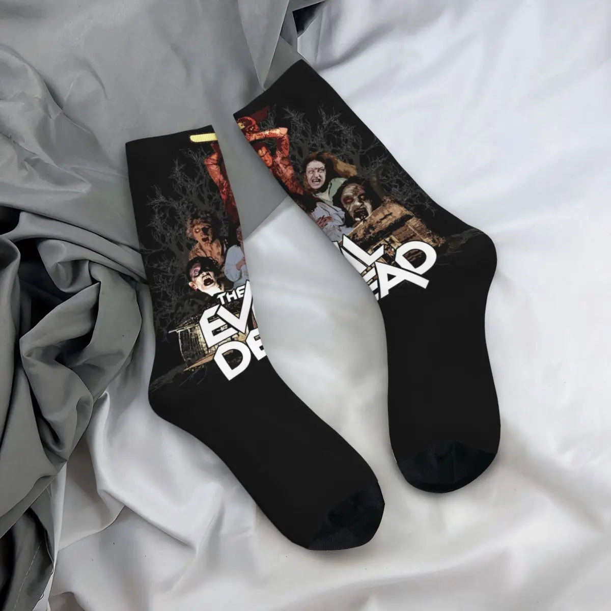 The Evil Dead Halloween Theme Warm Socks - Cool Design - Autumn Winter Horror Movie Cute Crew Sweat Absorbing-Gray Black-One Size-