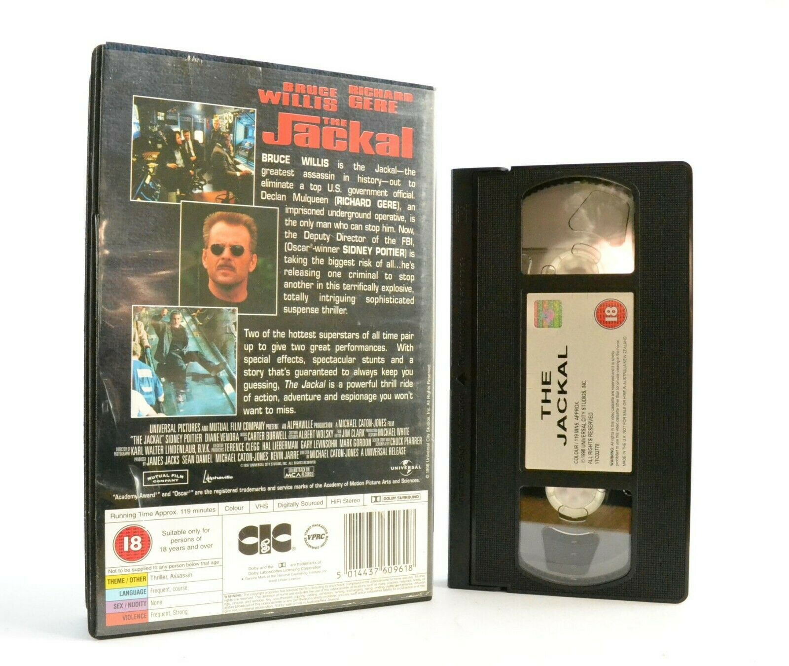 The Jackal: B.Willis Vs R.Gere - Hard Action/Thriller (1997) - Large Box - VHS-