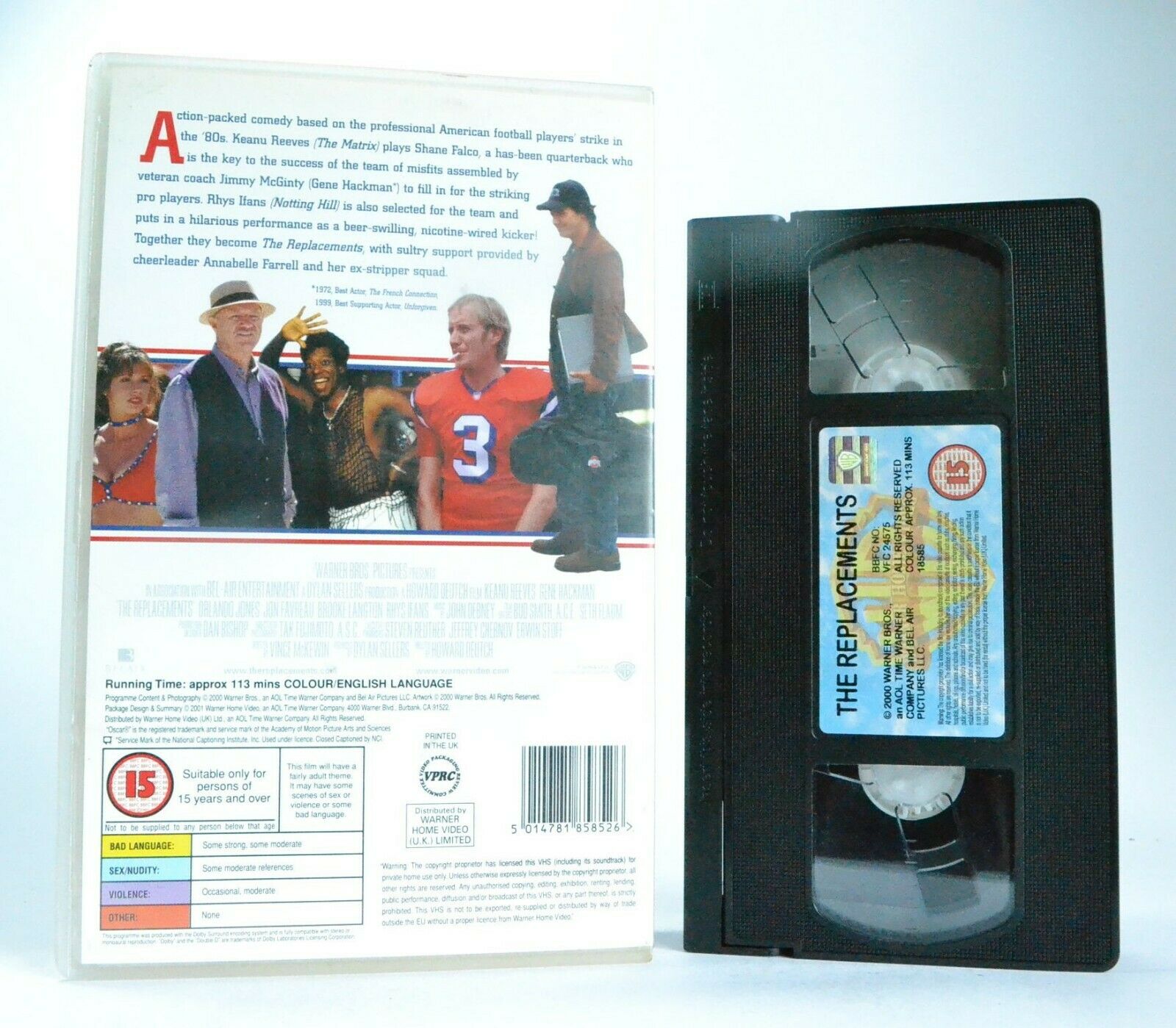 The Replacements: Sports Comedy (2000) - Large Box - K.Reeves/G.Hackman - VHS-