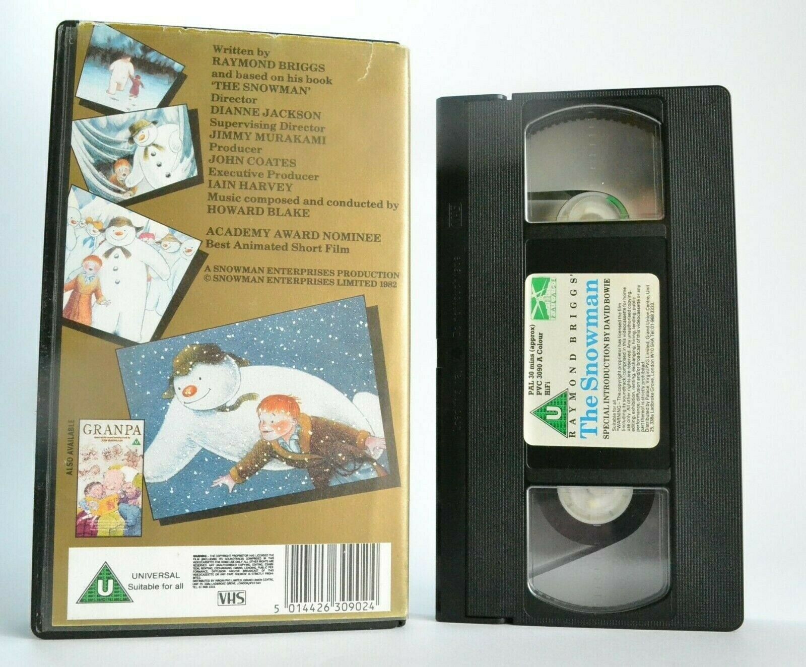 The Snowman (1982): Raymond Briggs - Animated - David Bowie - Children's - VHS-