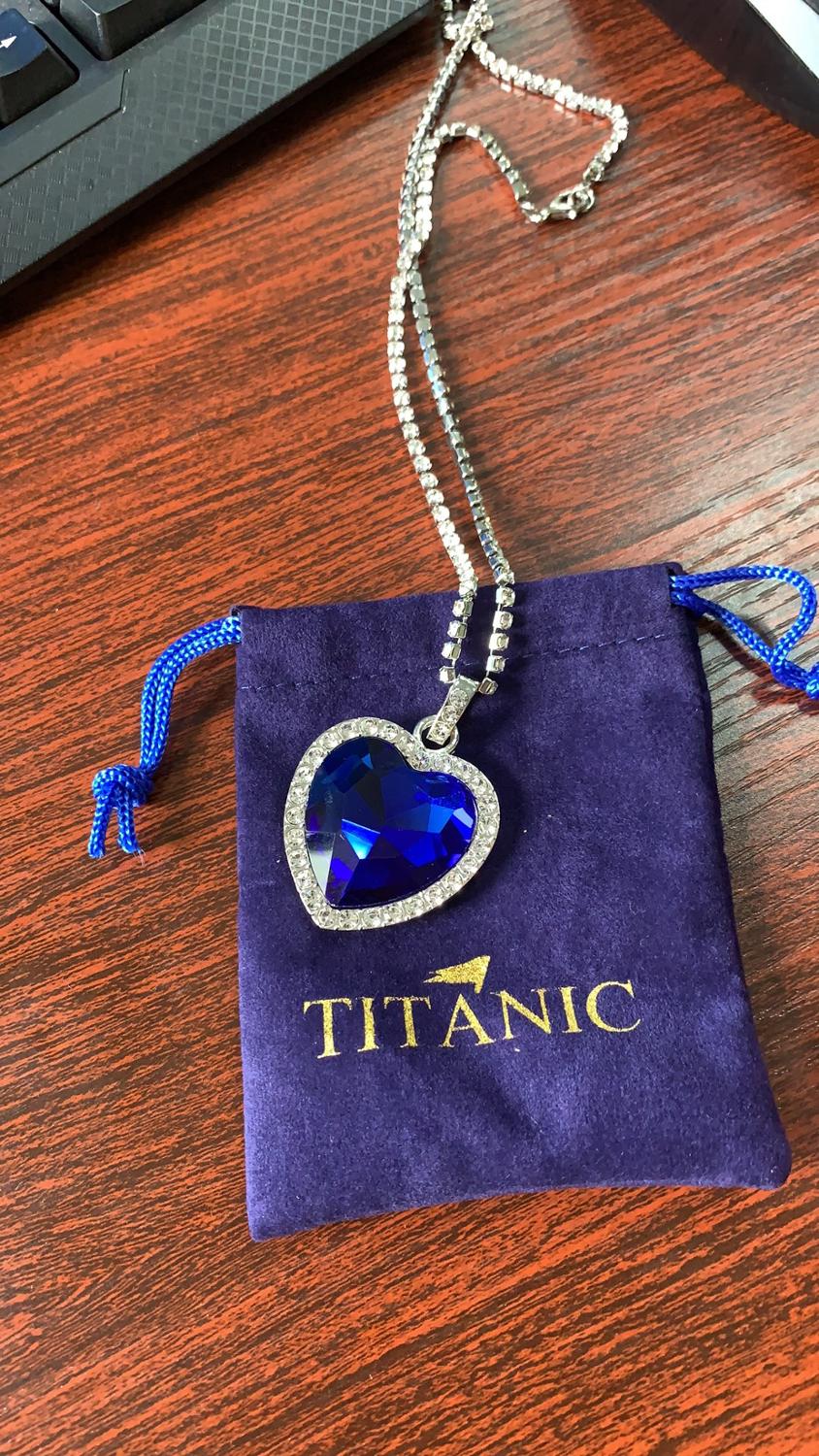 Titanic - Heart Of The Ocean - Blue Hope Diamond - Movie Prop Replica From The Depths Of The Sea - Love Forever Pendant Necklace + Velvet Bag-Blue-Royal Blue-45cm