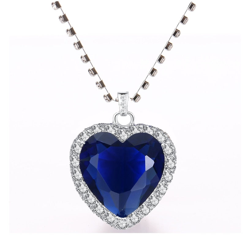 Titanic - Heart Of The Ocean - Blue Hope Diamond - Movie Prop Replica From The Depths Of The Sea - Love Forever Pendant Necklace + Velvet Bag-Blue-Royal Blue-45cm