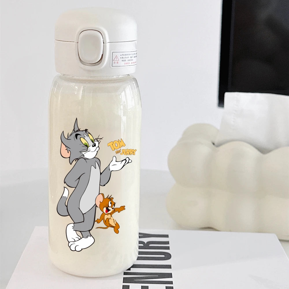 Tom and Jerry Straw Water Bottle - Large Capacity Plastic Water Cup - Portable Outdoor Sports - Children's Drinking Water Bottle-