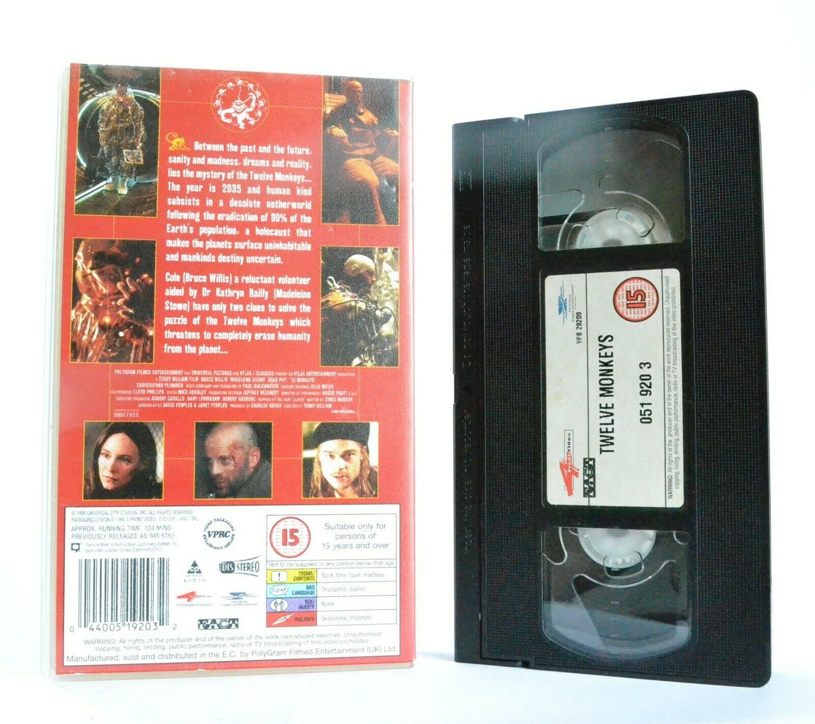 Twelve Monkeys: Time Travel - Bruce Willis - Brad Pitt - Action (1995) - VHS-