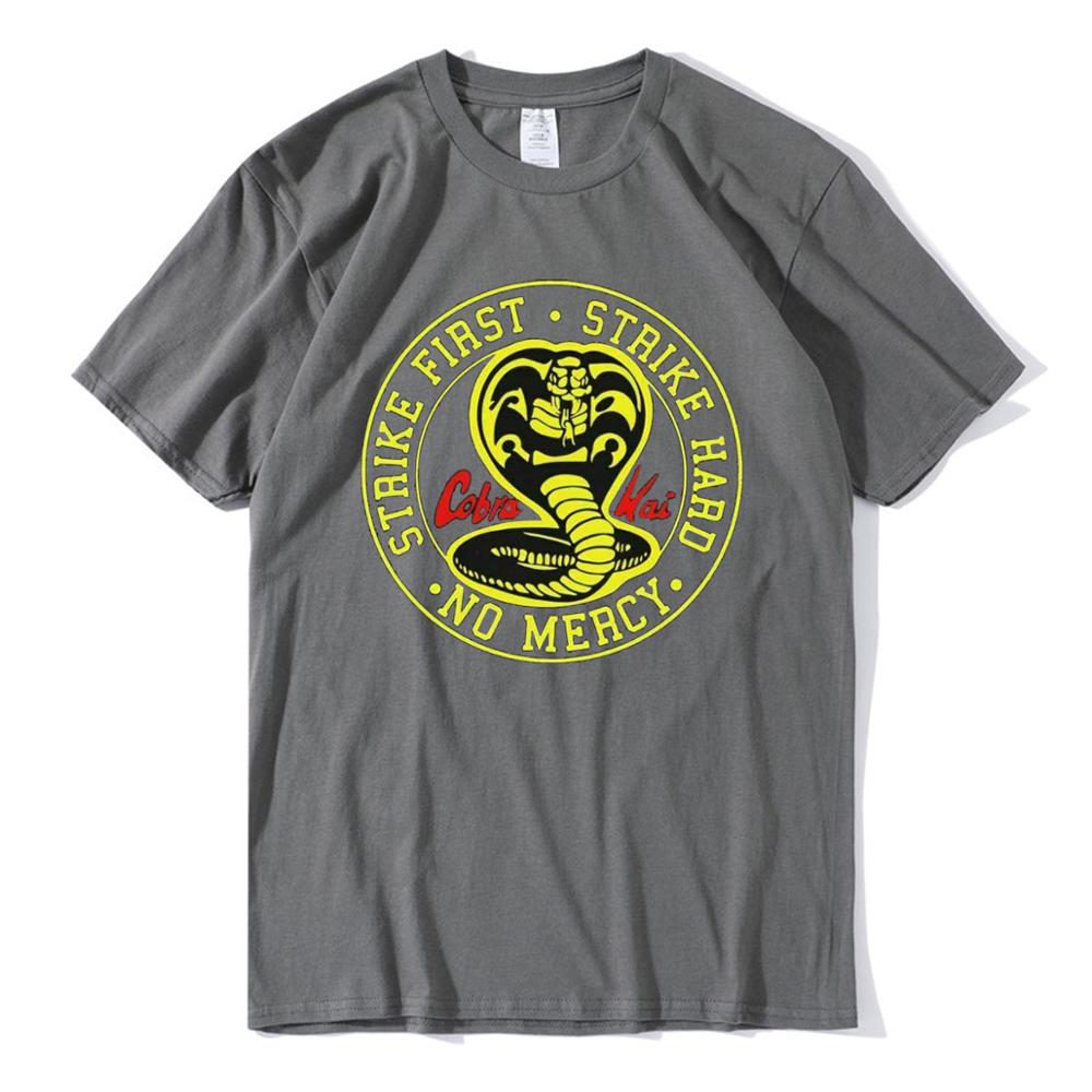 Unisex 100% Cotton Cobra Kai No Mercy Strike First Strike Hard 80s Karate Kid Movie Men's T-Shirt Gift women top soft tee-gray2-XS-