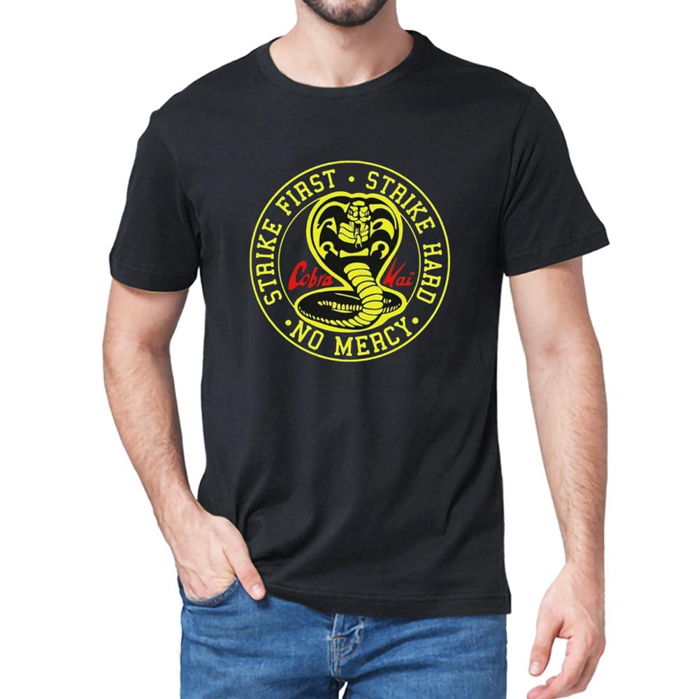 Unisex 100% Cotton Cobra Kai No Mercy Strike First Strike Hard 80s Karate Kid Movie Men's T-Shirt Gift women top soft tee-