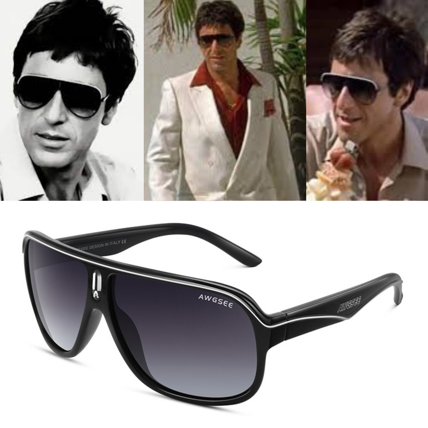 Scarface - 80's Action Sunglasses - Tony Montana - Miami Beach - Men's Polarized Glasses Perfect For Driving - Night Vision & Protection UV400-Gangster Sheen-