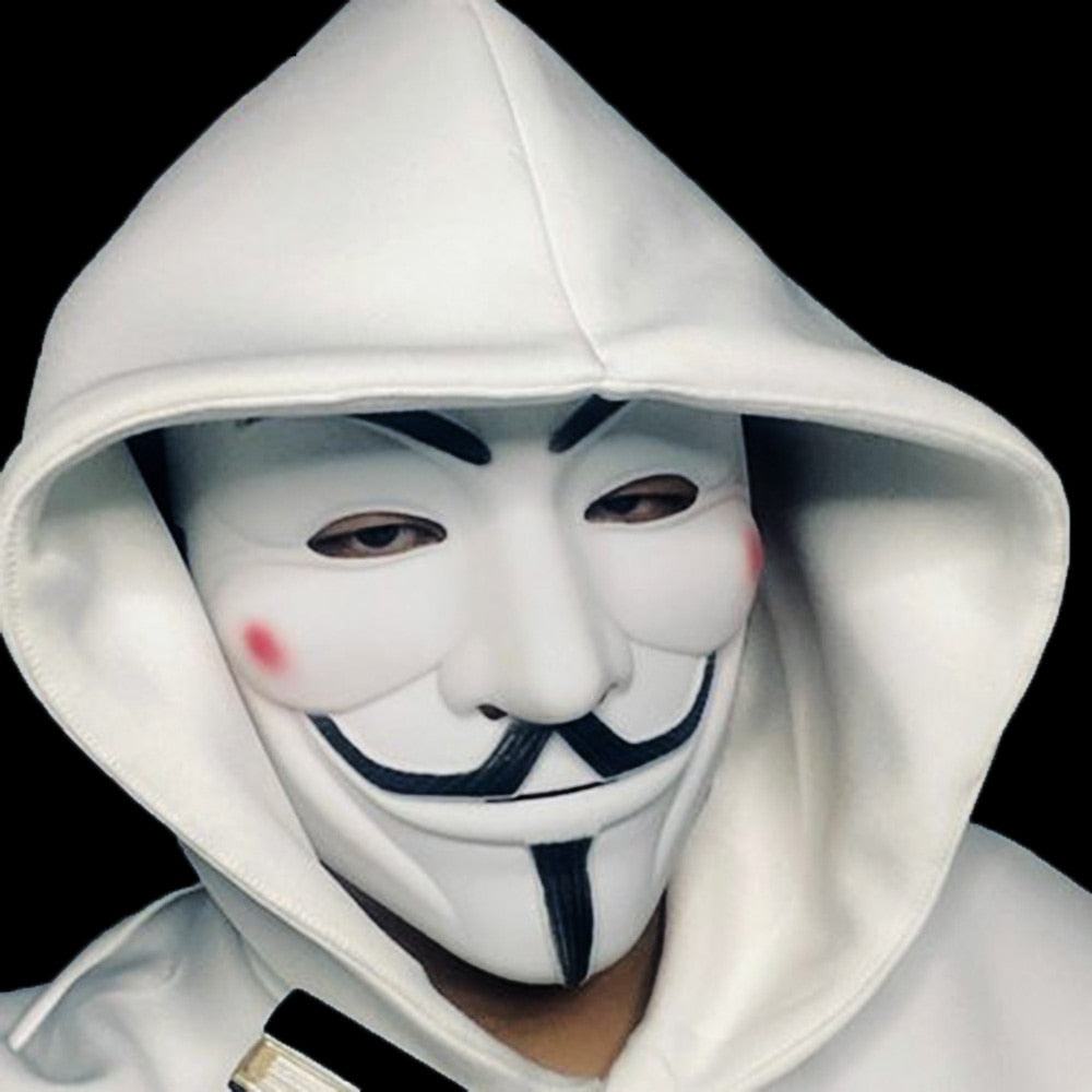 V For Vendetta Mask - Anonymous - Movie Prop Replica - Guy Fawkes Showdown Headwear-white-