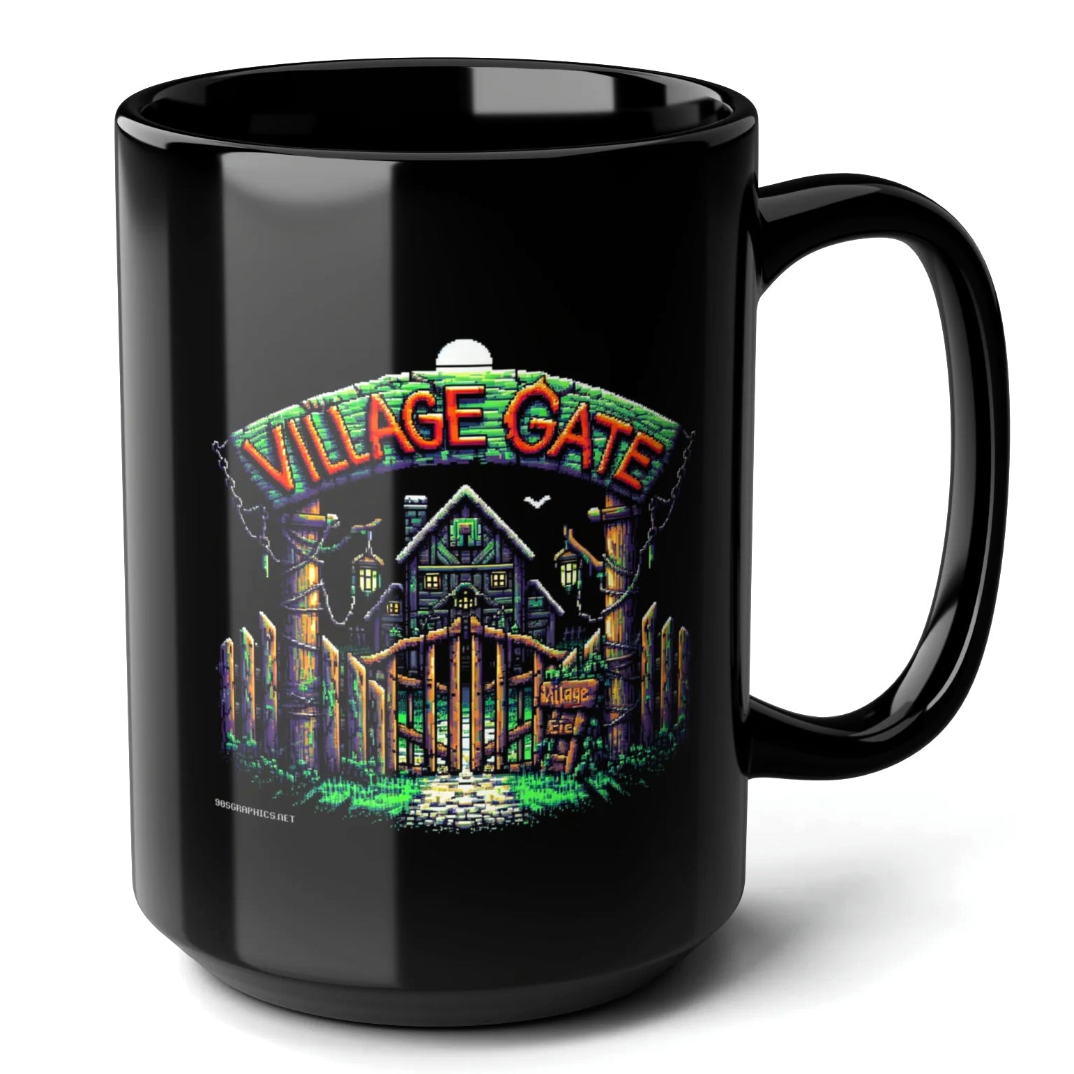 Village Gate Black Mug (15oz) - games in arcades-15oz-