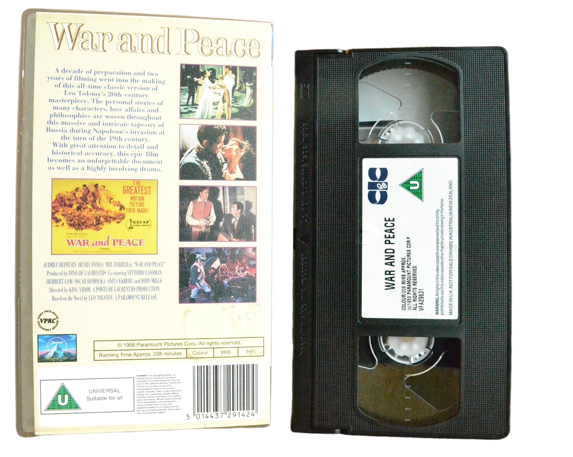 War and Peace - Audrey Hepburn - Paramount - Vintage - Pal VHS-