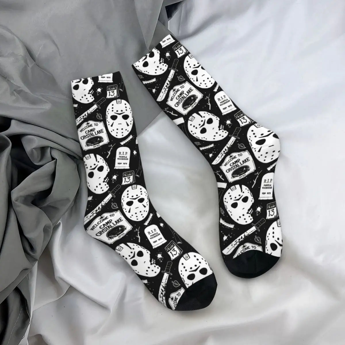 Welcome Campers Retro Horror Movie Socks - Funny Men's Harajuku Street Style - Seamless Crew Crazy Gift-As The Picture-One Size-