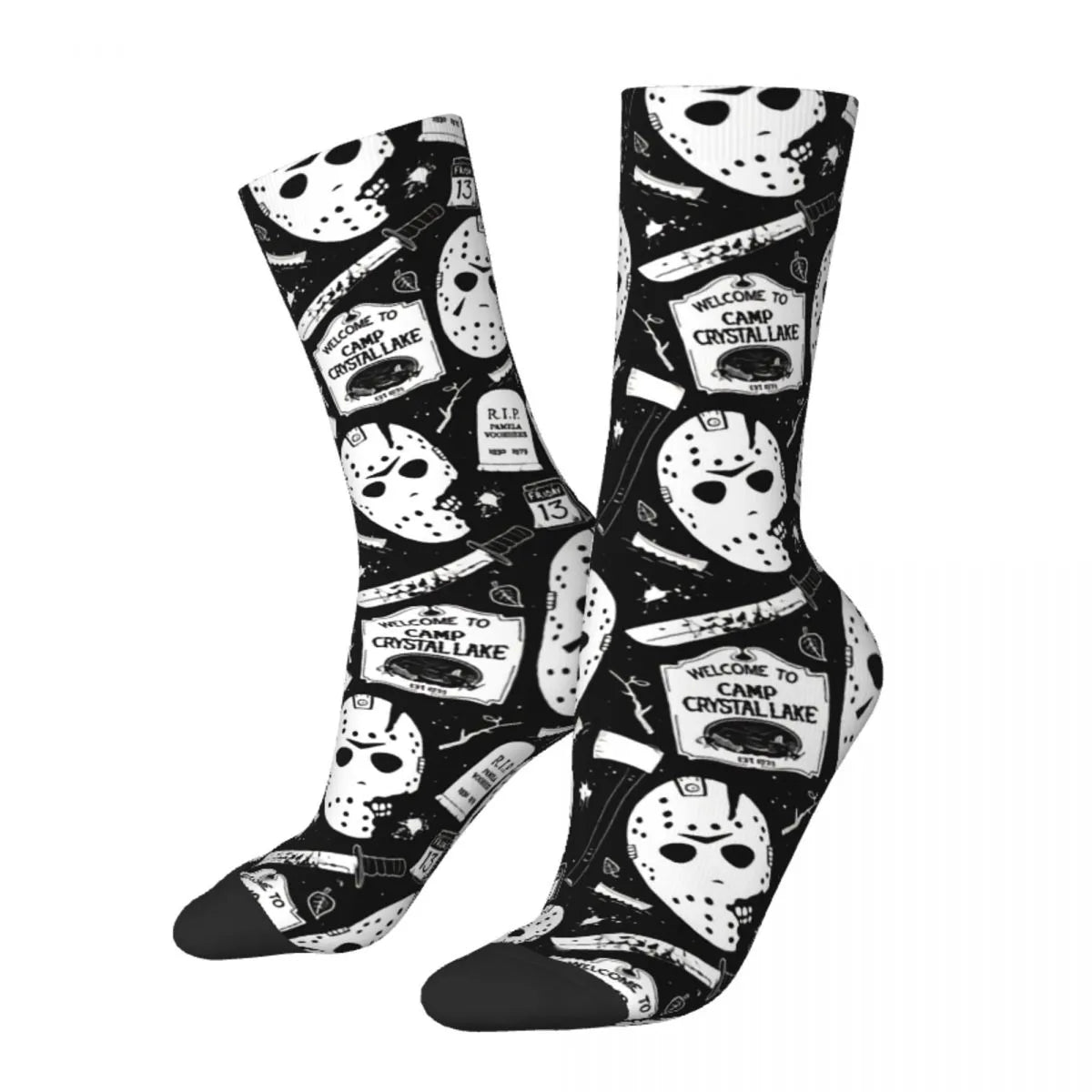 Welcome Campers Retro Horror Movie Socks - Funny Men's Harajuku Street Style - Seamless Crew Crazy Gift-As The Picture-One Size-