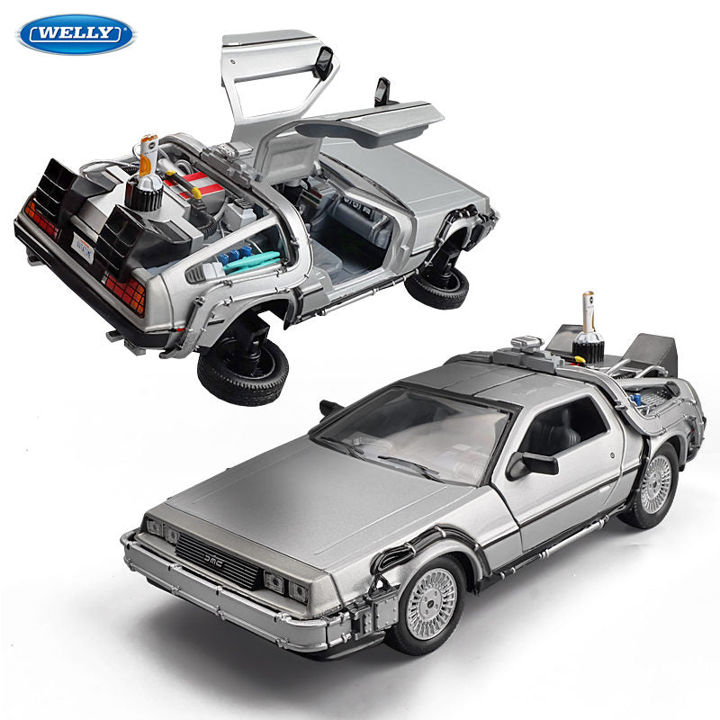 Welly 1:24 Diecast Alloy Model Car DMC-12 delorean back to the future Time Machine Metal Toy Car For Kid Toy Gift Collection-