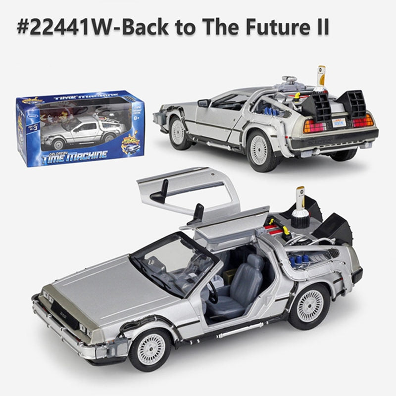 Welly 1:24 Diecast Alloy Model Car DMC-12 delorean back to the future Time Machine Metal Toy Car For Kid Toy Gift Collection-