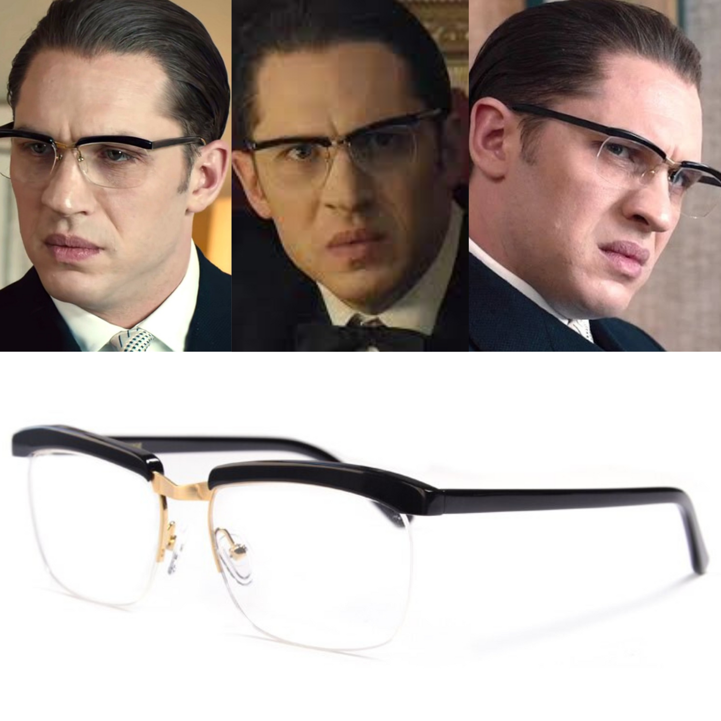 The Krays - Tom Hardy - 1950's Classic Movie - The Legend - Acetate With Metal Glasses - Men Half Frame - Optical Prescription Eyeglasses-PGJ204 gold-