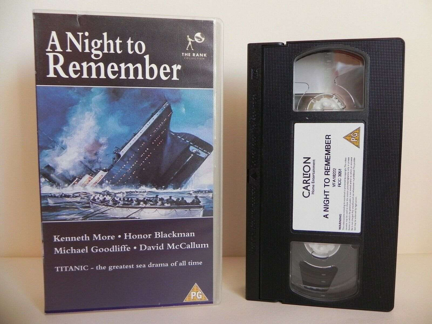 A Night To Remember - Carlton - Titanic Sea Drama - Kenneth Moore - Pal VHS-