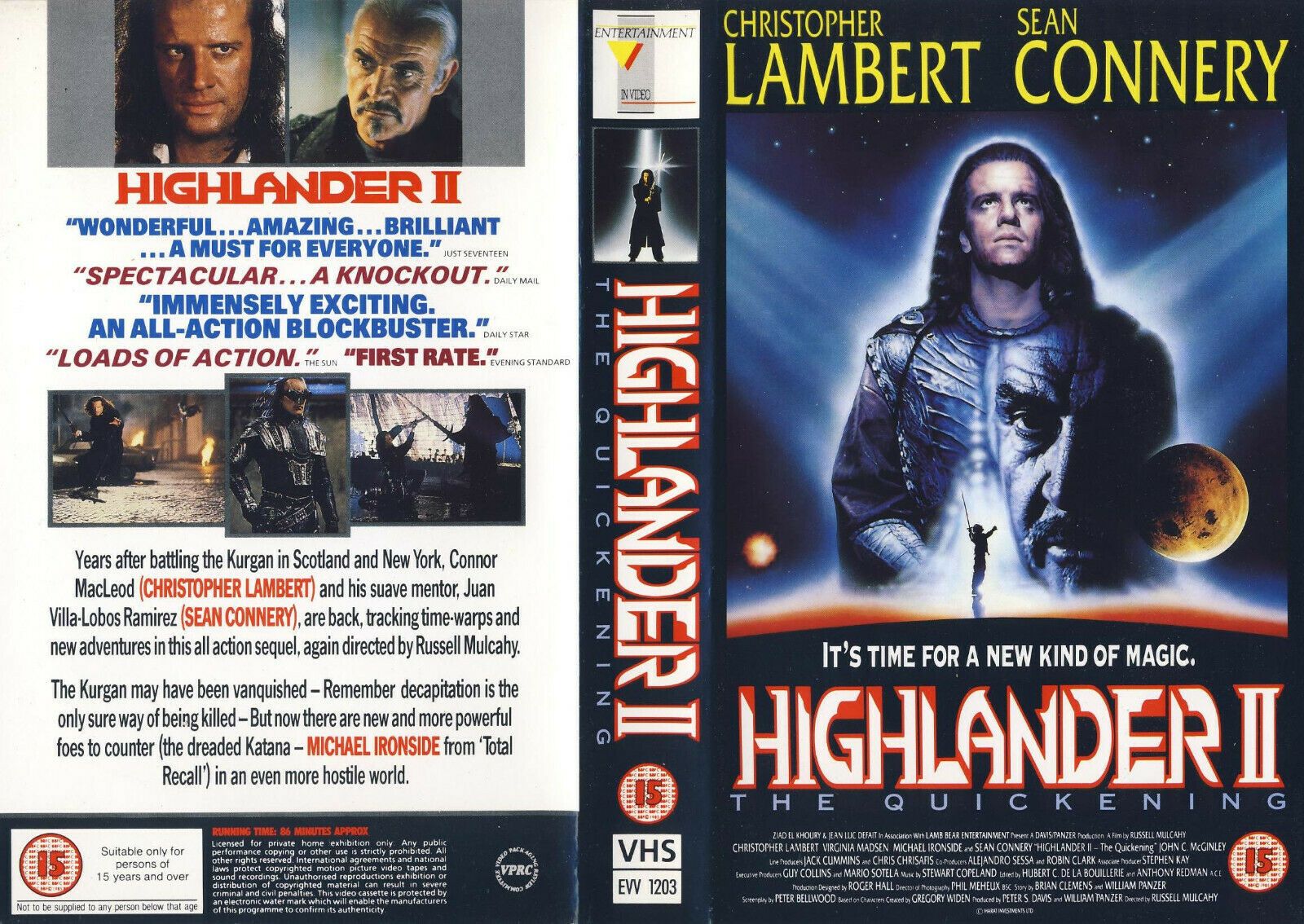 Highlander 2 (1991) - Fantasy - Christopher Lambert - EVV Big Box [Rental] - VHS-