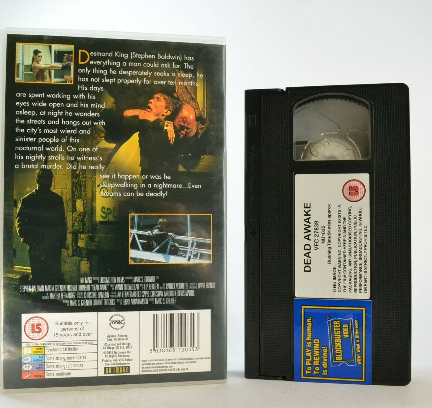 Dead Awake: (2001) Mystery Film - Large Box - Ex-Rental - Stephen Baldwin - VHS-