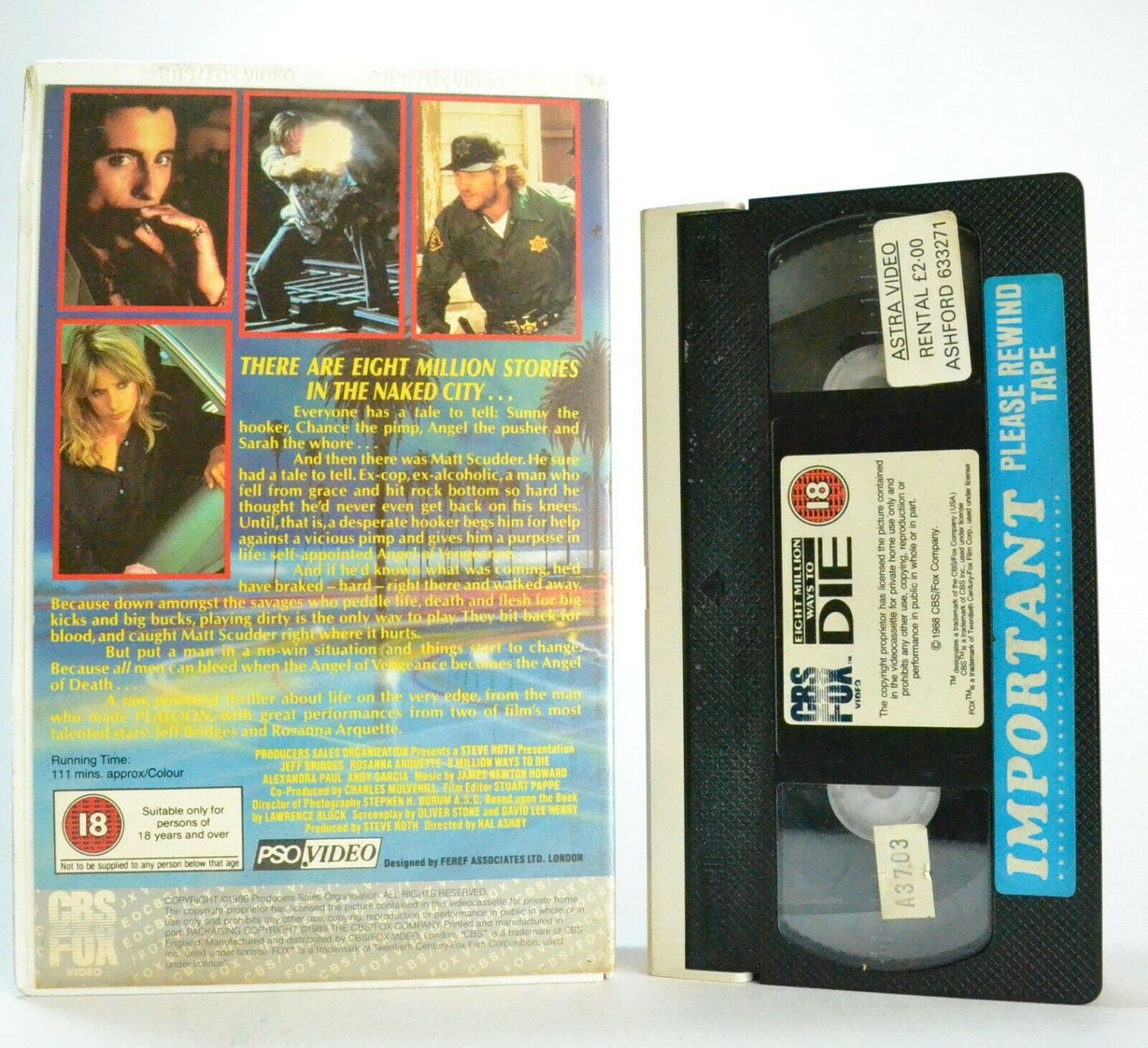 Eight Million Ways To Die: CBS/FOX (1988) - Thriller - Jeff Bridges - Pal VHS-