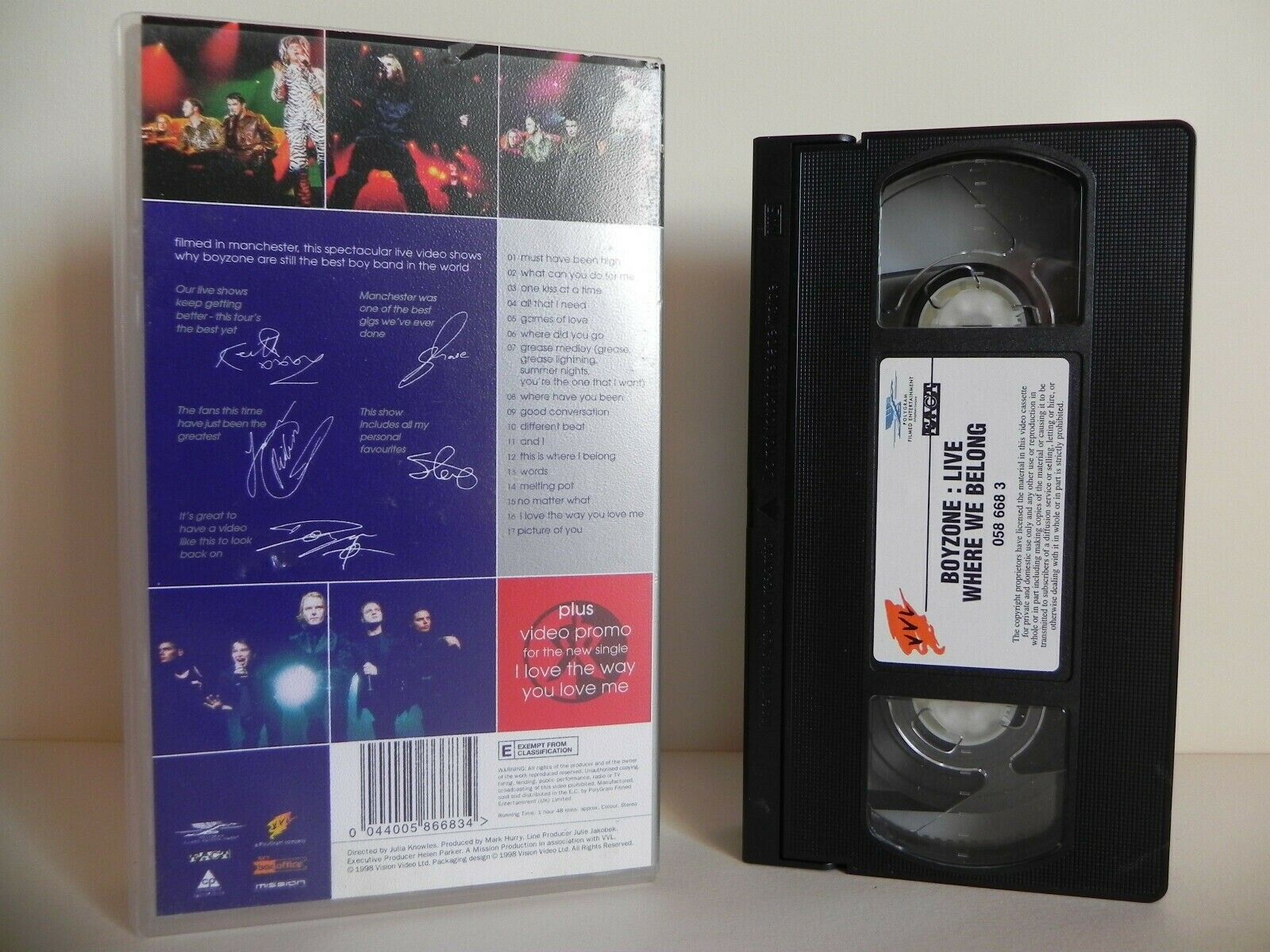 Boyzone: Live - Where We Belong - Live Manchester - Access All Areas - Pal VHS-