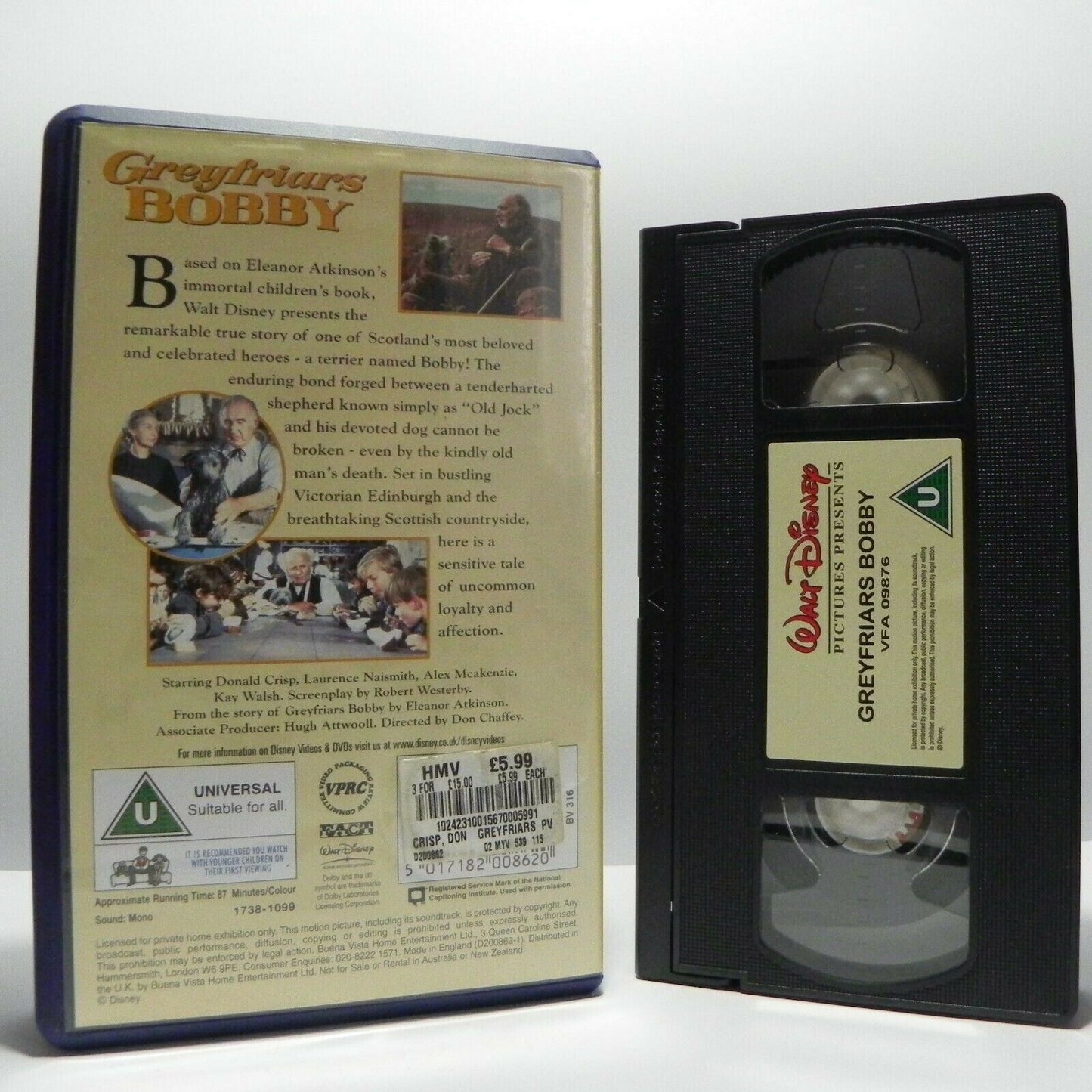 Greyfriars Bobby - Disney's Classic - Eleanor Atkonson's Book - Family - VHS-