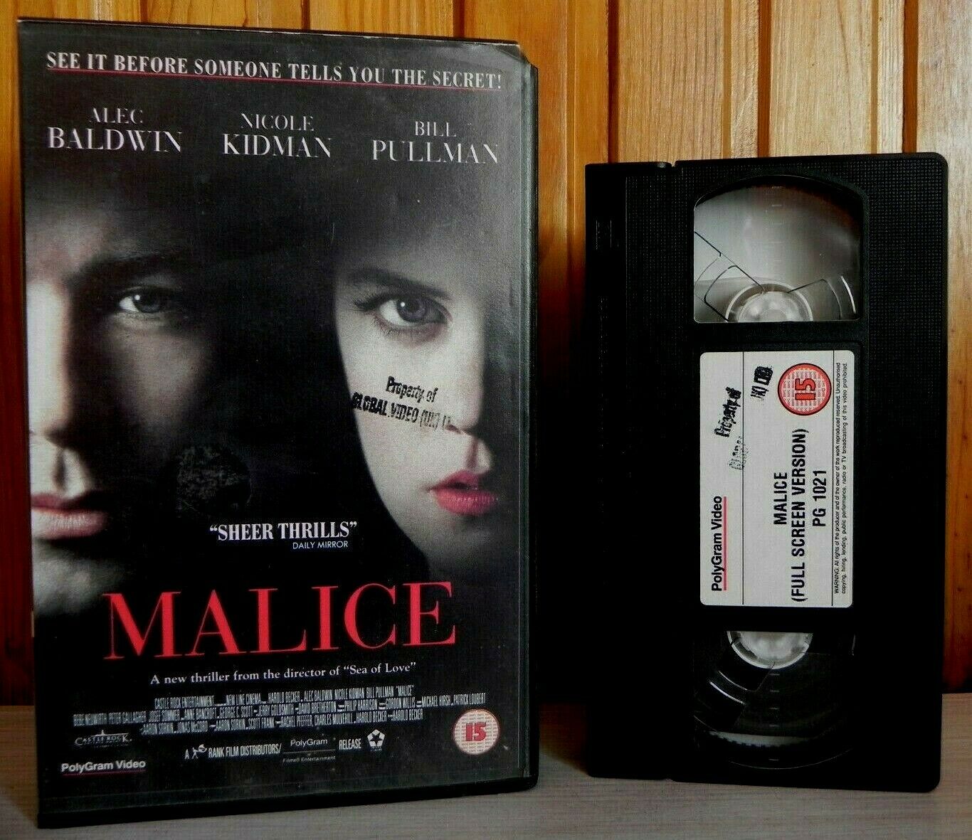 Malice - Full Screen Version - Alec Baldwin - Dark Thriller - Pal Video - VHS-