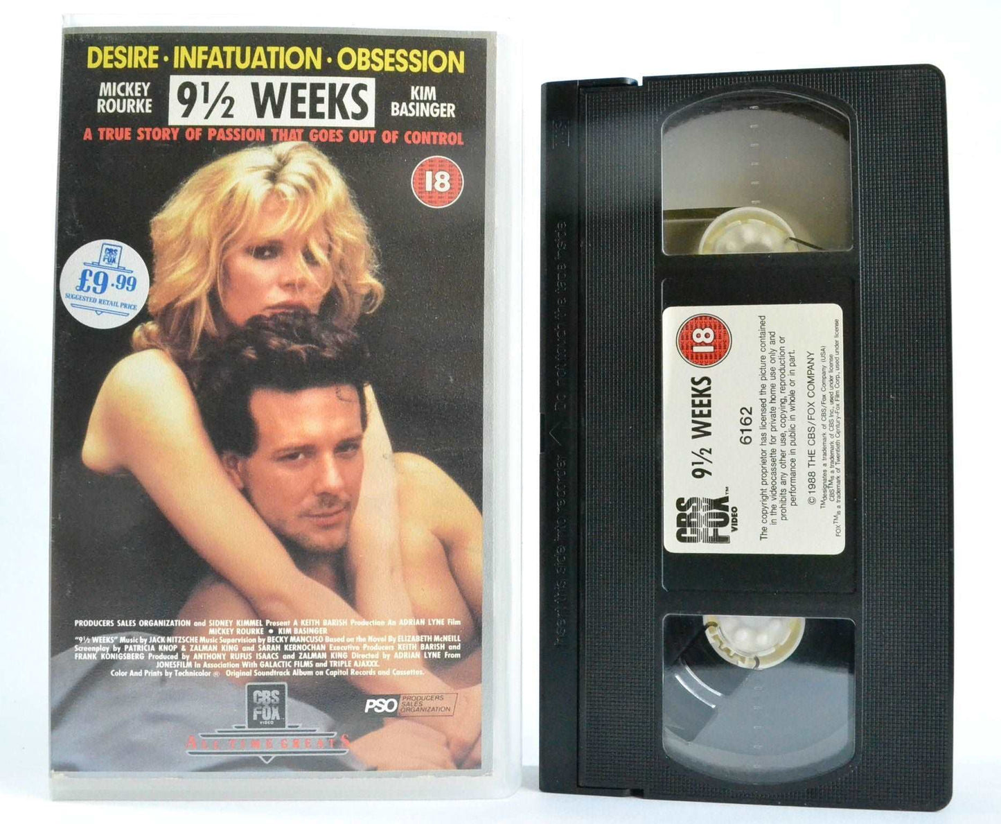 9 1/2 Weeks - 9 And A Half Weeks - Rourke & Basinger - Erotic Thriller - VHS-