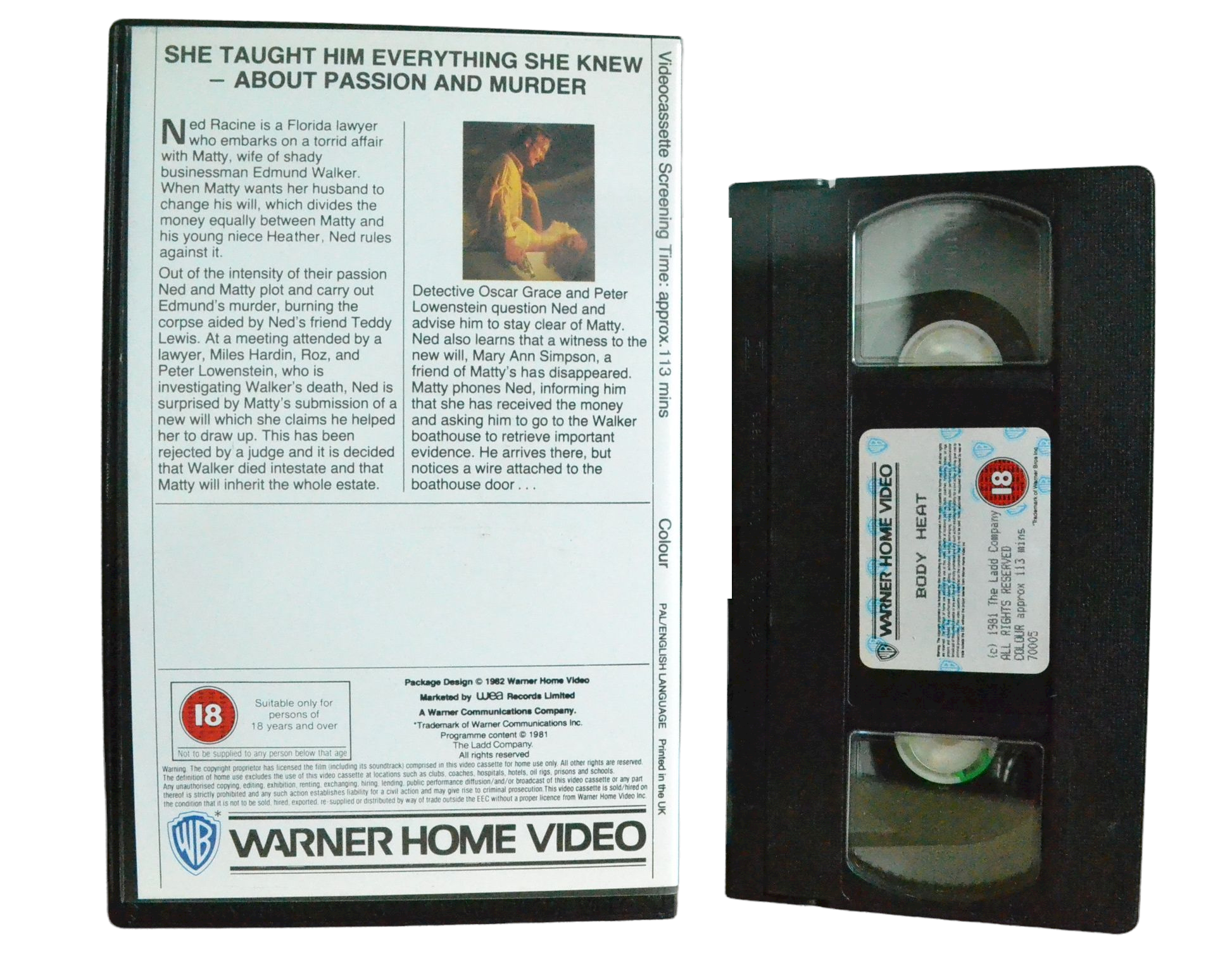 Body Heat - Wiiliam Hurt - Warner Home Video - Vintage - Pal VHS-