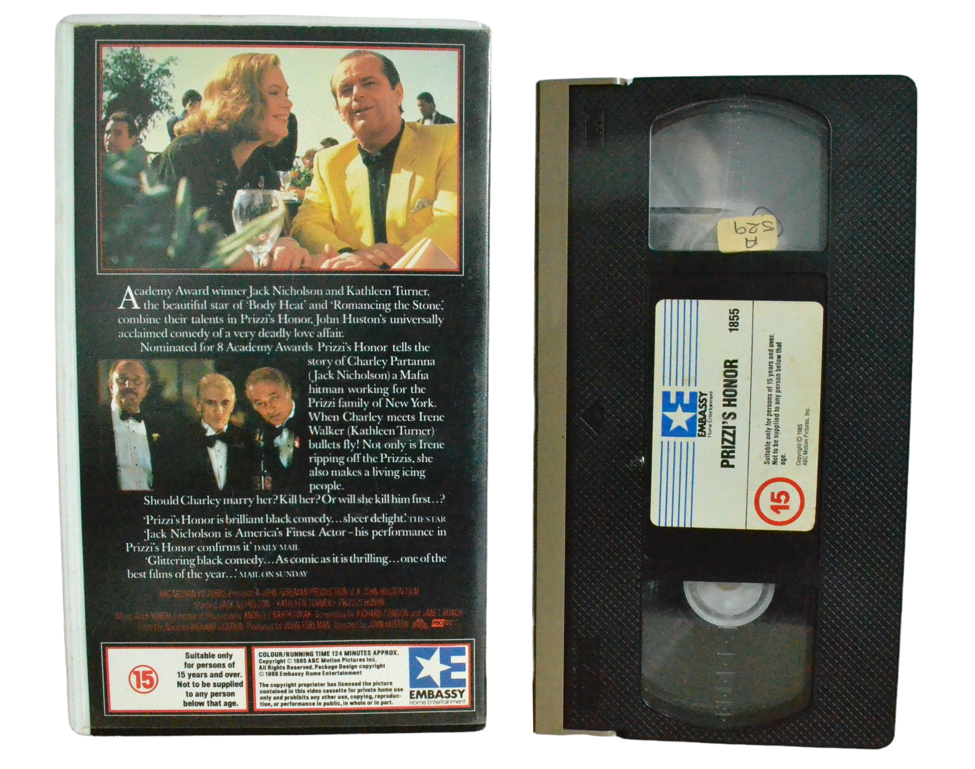 Prizzi's Honor - Jack Nicholson - Embassy Home Entertainment - Vintage - Pal VHS-