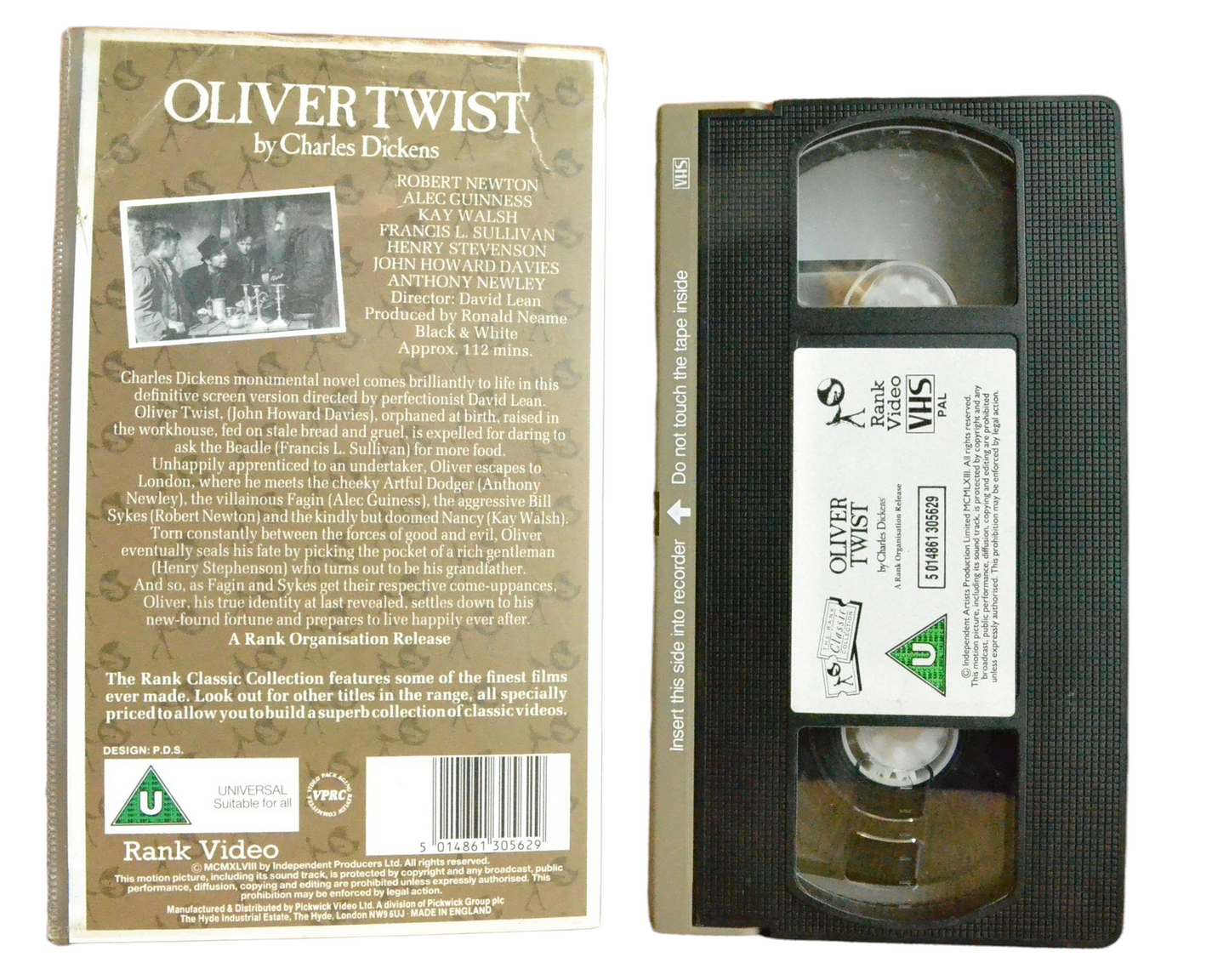 Oliver Twist by Charles Dickens - Robert Newton - Rank Video - Vintage - Pal VHS-