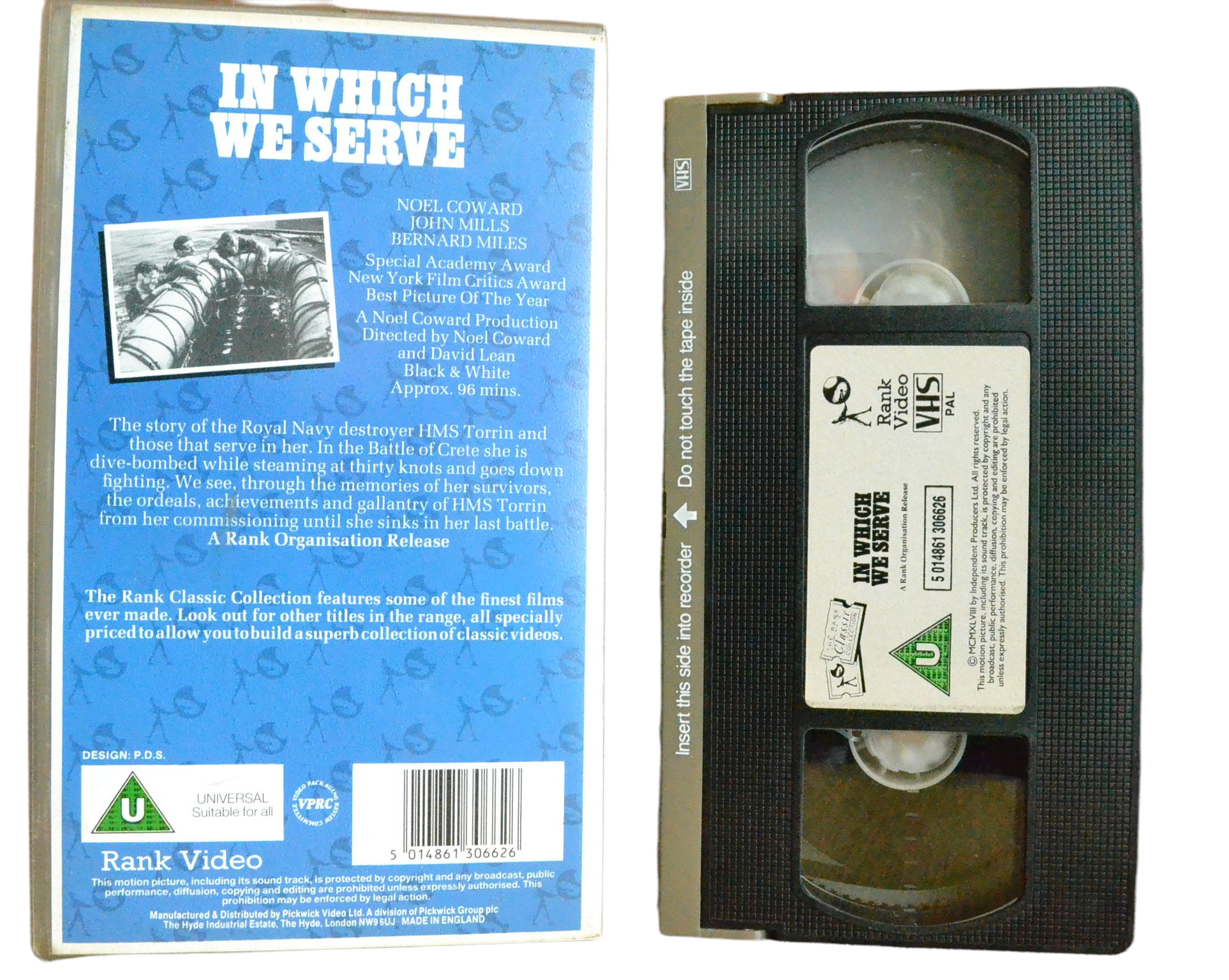 In Which We Serve - Noel Coward - Rank Video - Vintage - Pal VHS-