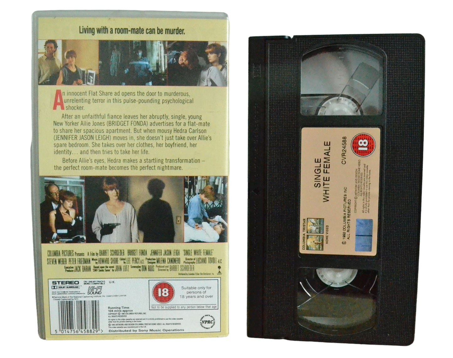 Single White Female - Bridget Fonda - Columbia Tristar Home Video - Vintage - Pal VHS-