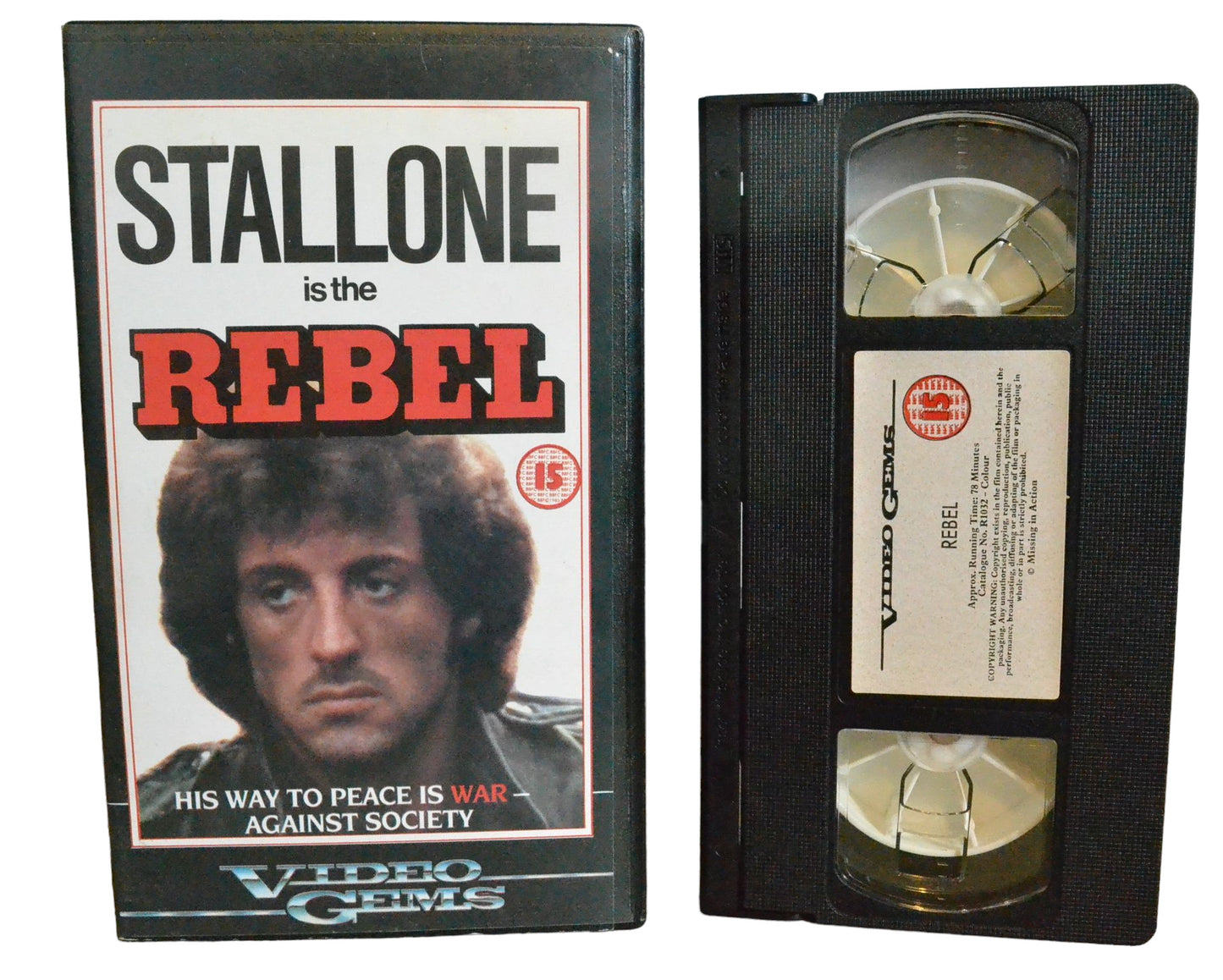 Stallone is the : Rebel - Sylvester Stallone - Video Gems - R1032 - Drama - Pal - VHS-