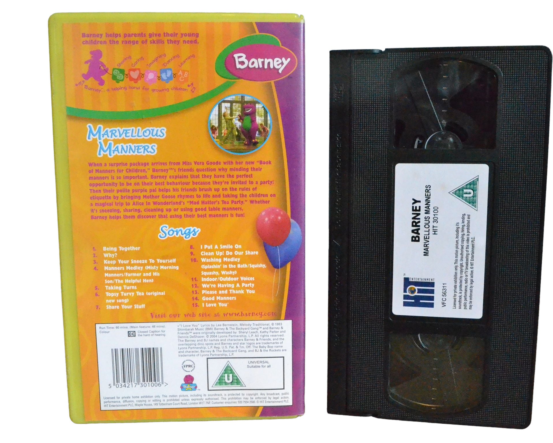 Barney : Marvellous Manners - Hit Entertainment - HIT30100 - Children - Pal  - VHS 5034217301006 – Golden Class Movies LTD