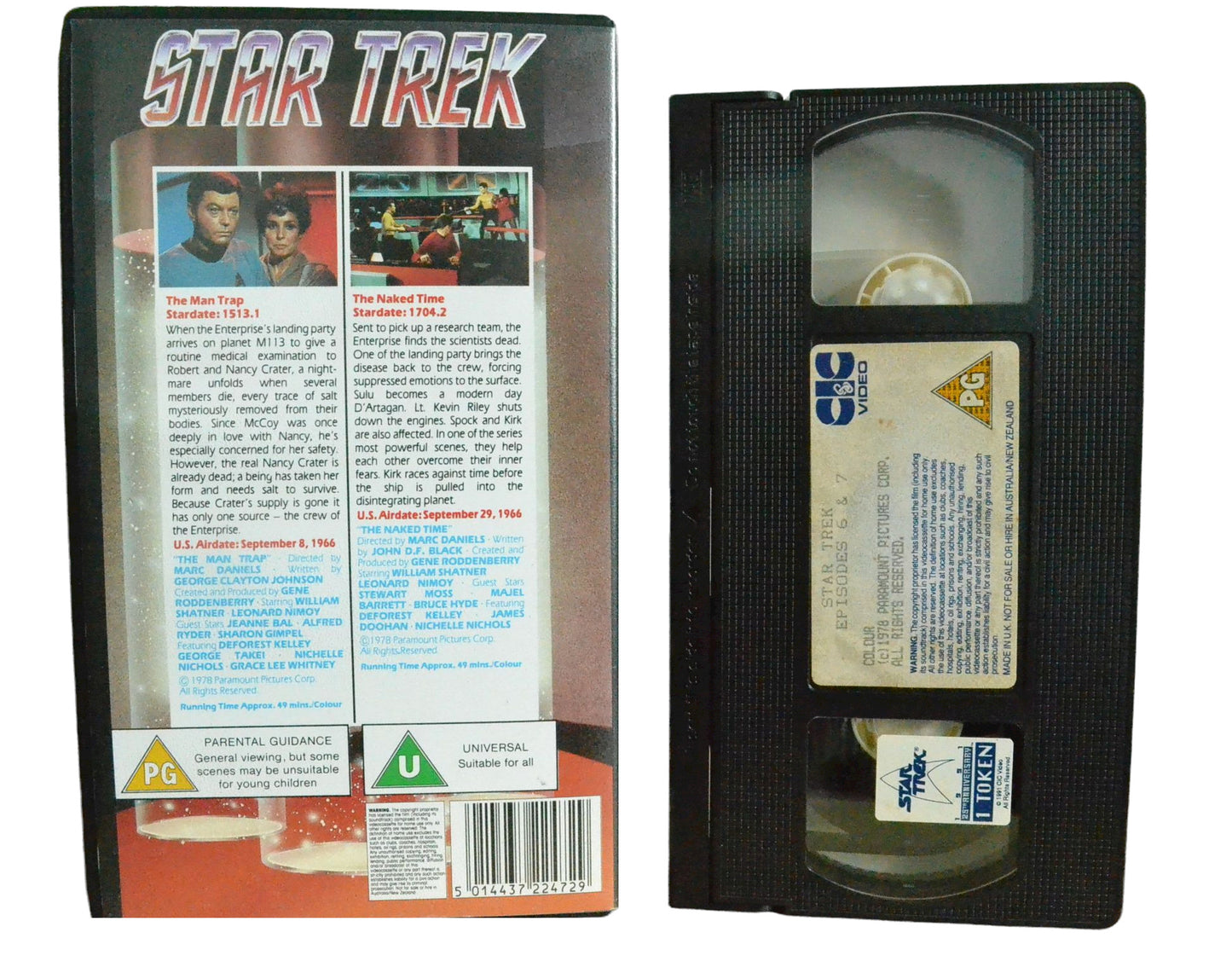 Star Trek: The Man Trap & The Naked Time - William Shartner - CIC Video - Vintage - Pal VHS-