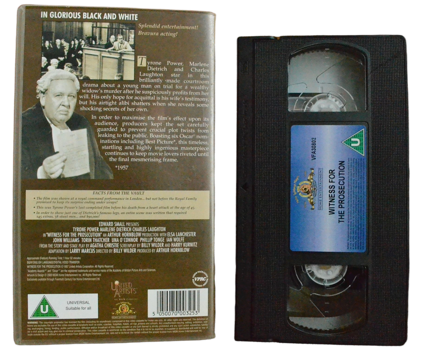 Witness For The Prosecution - Tyrone Power - Metro Goldwyn Mayer - Vintage - Pal VHS-