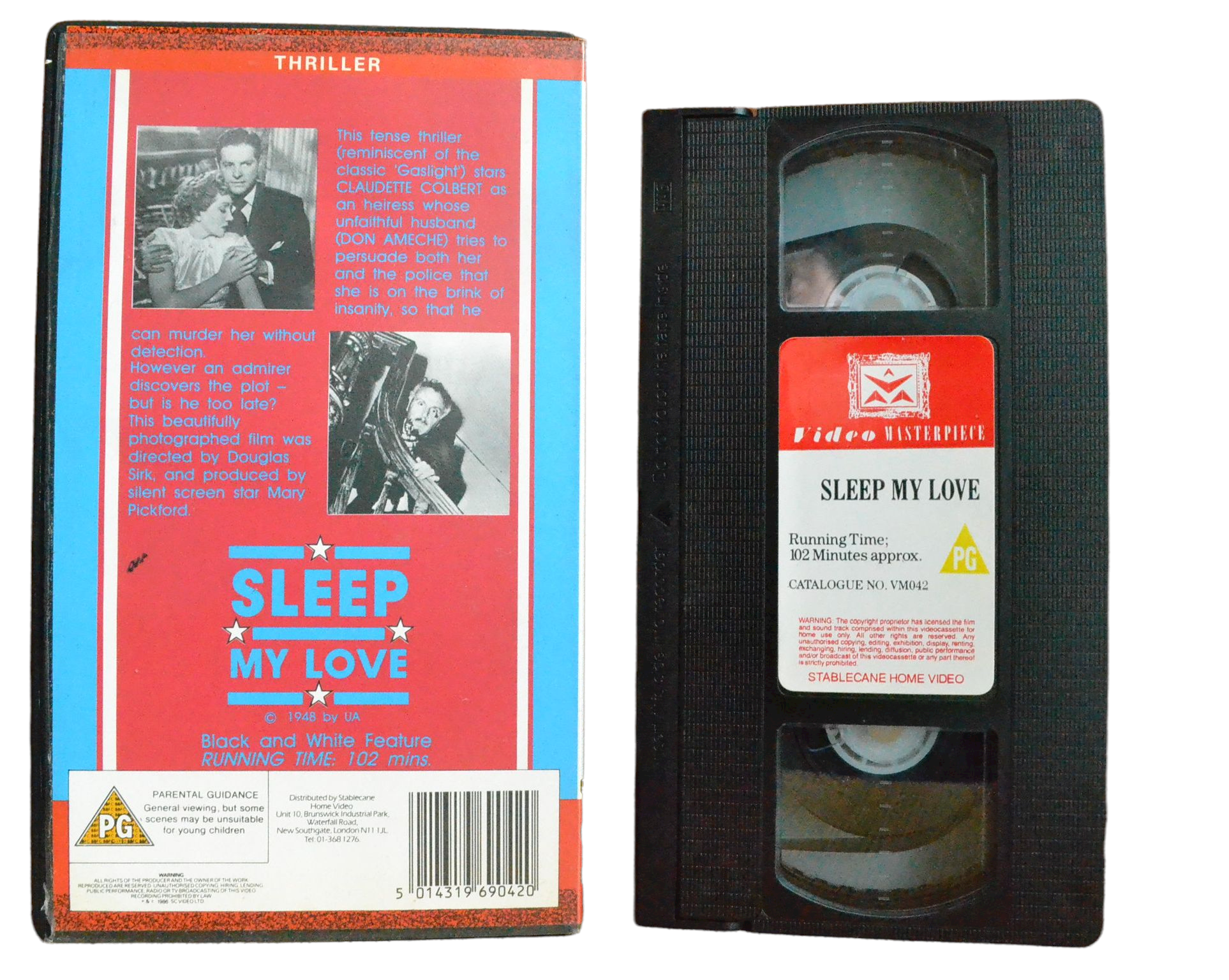 Sleep My Love - Claudette Colbert - Video Masterpiece - Vintage - Pal VHS-