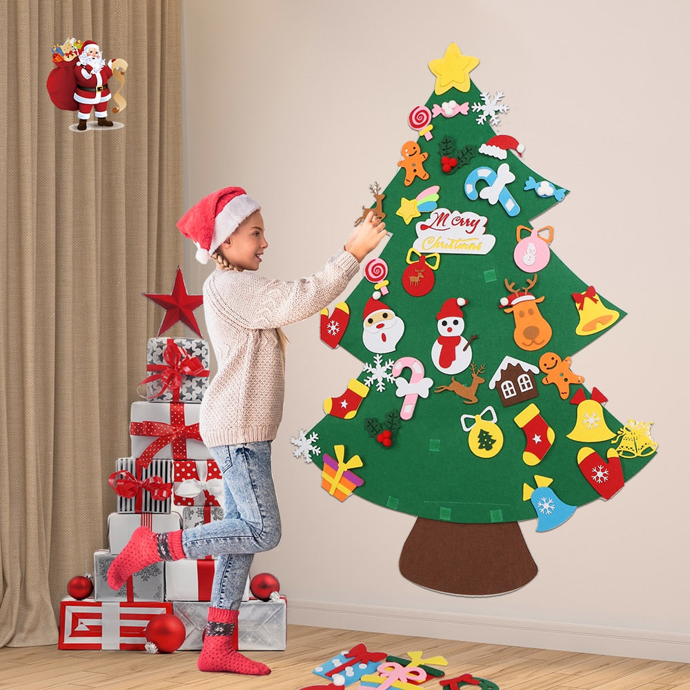 Baby Montessori Toy 32pcs DIY Felt Christmas Tree Toddlers Busy Board Xmas Tree Gift For Boy Girl Door Wall Ornament Decorations-