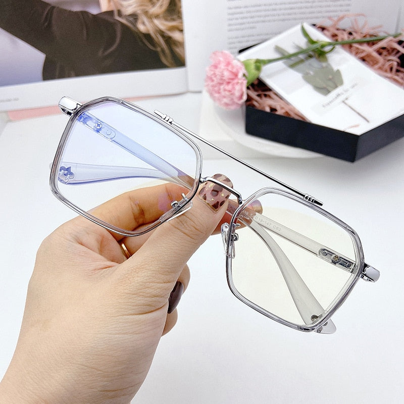 SHAUNA Retro Anti-Blue Light Square Glasses Frame Brand Designer Ins Popular Optical Eyeglasses Frames-United States-Grey Silver-