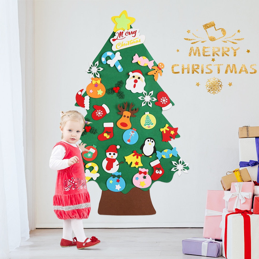 Baby Montessori Toy 32pcs DIY Felt Christmas Tree Toddlers Busy Board Xmas Tree Gift For Boy Girl Door Wall Ornament Decorations-