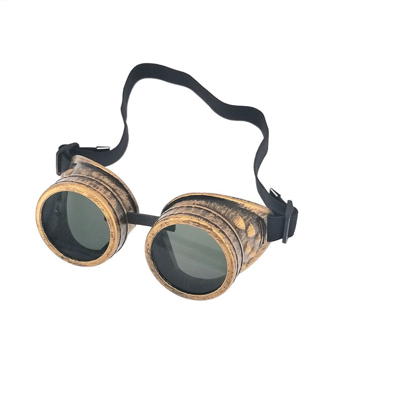 Heavy Metal Steampunk Motorcycle Glasses Gothic Style Driver Goggles Protective Glasses for Cosplay Halloween Decorations-Brass-