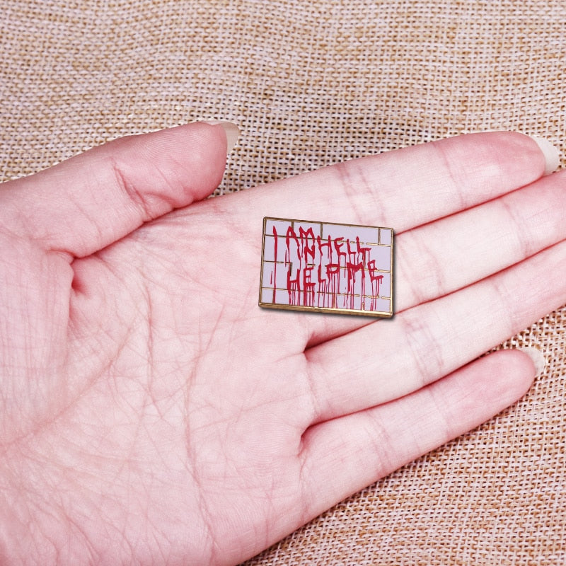 Bloody ''I Am In Hell Help Me'' Matchbox Badge Inspired by Hellbound: Hellraiser II-