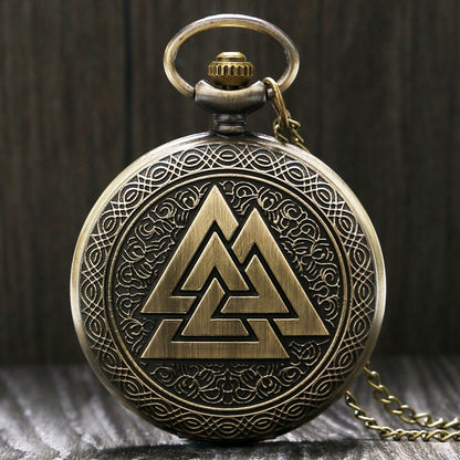 Valknut Three Interlocking Triangles - Norse Mythology Pocket Watch With Chain - Great Gift - Stylish Birthday, Christmas, Valentines Day-