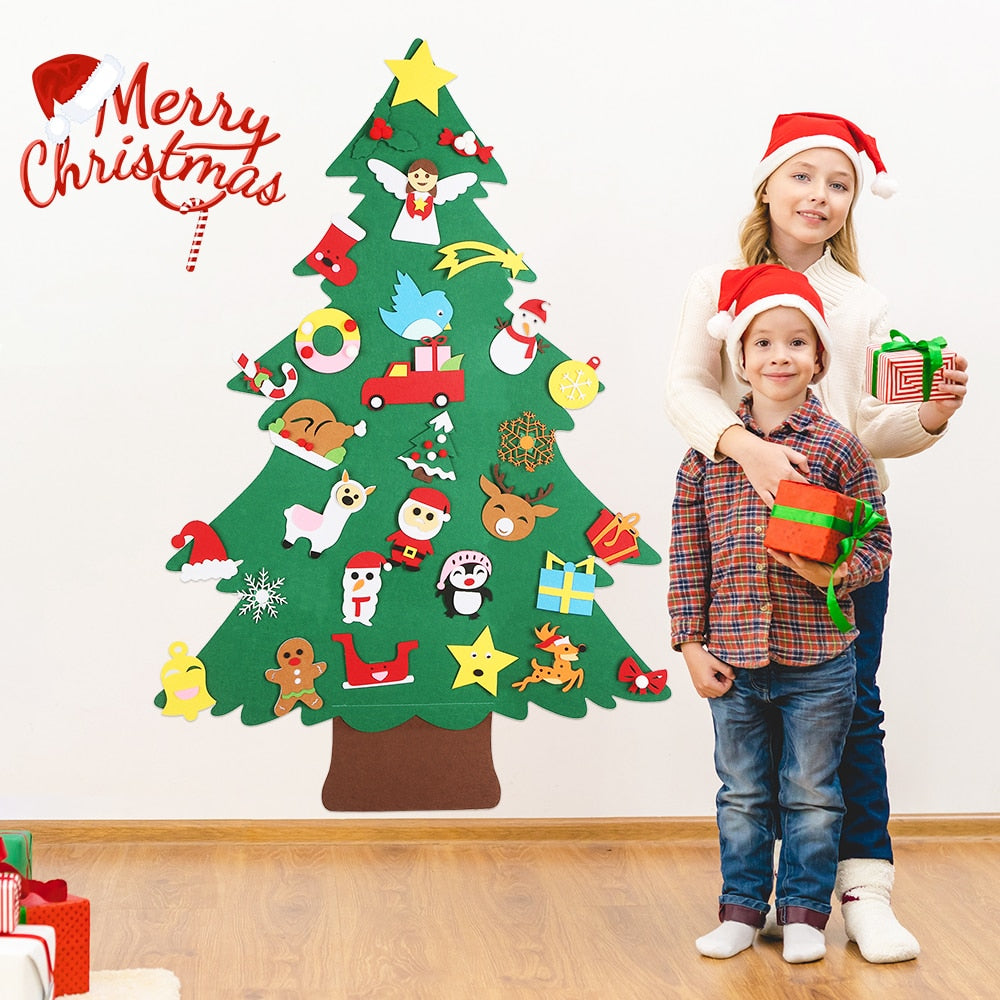 Baby Montessori Toy 32pcs DIY Felt Christmas Tree Toddlers Busy Board Xmas Tree Gift For Boy Girl Door Wall Ornament Decorations-