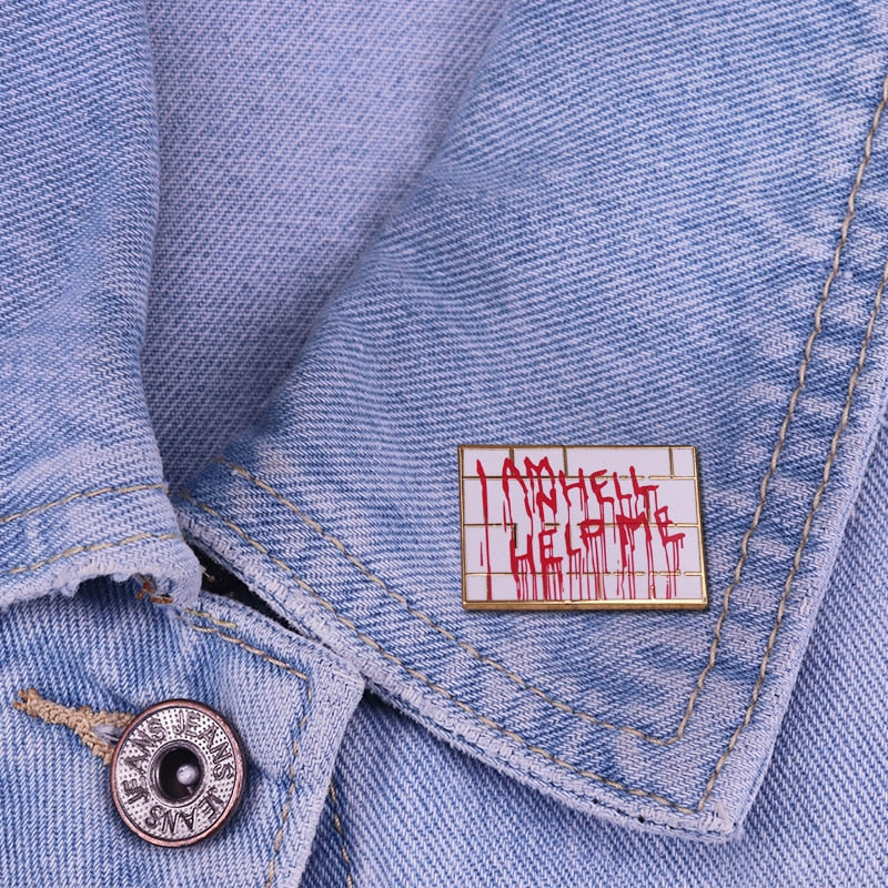 Bloody ''I Am In Hell Help Me'' Matchbox Badge Inspired by Hellbound: Hellraiser II-