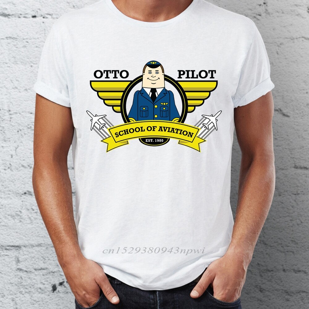 Airplane! Flight School T-shirts - Hip Hop Men's Tee with Otto the Inflatable Pilot - Funny Street Guys Tops & Tees - Swag Cotton Camiseta-A183M-XS-