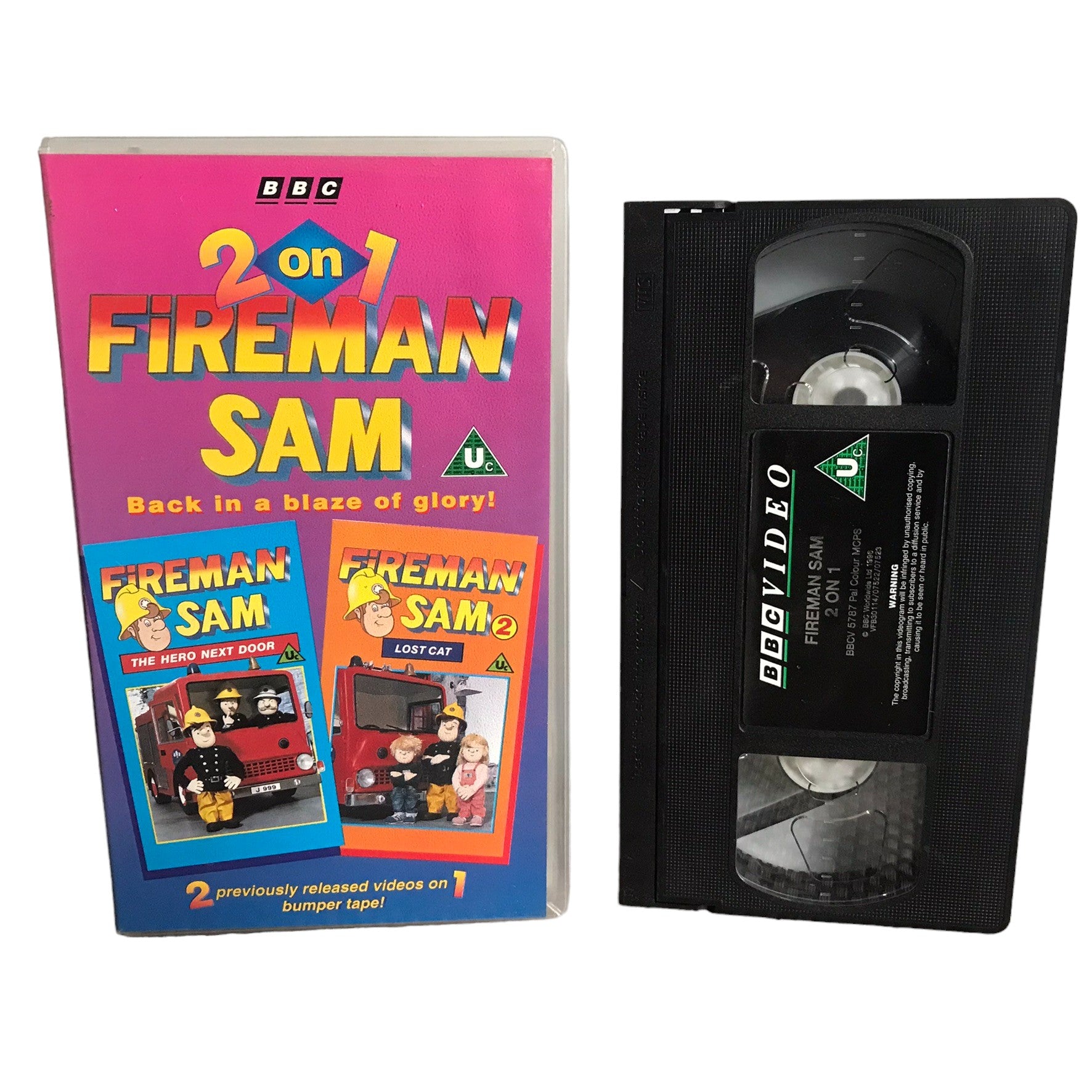 2 on 1 Fireman Sam Back in a Blaze of Glory - BBC Video - Childrens - Pal - VHS-