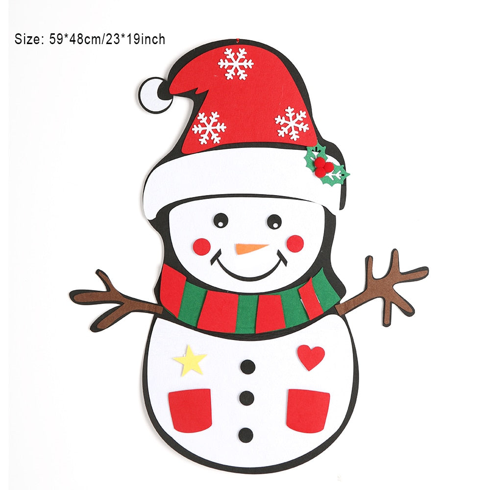 Baby Montessori Toy 32pcs DIY Felt Christmas Tree Toddlers Busy Board Xmas Tree Gift For Boy Girl Door Wall Ornament Decorations-Snowman-China-